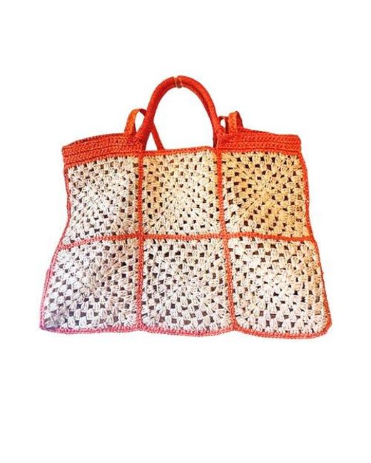Zanatany Concepts Red Carrey Raffia Tote Bag