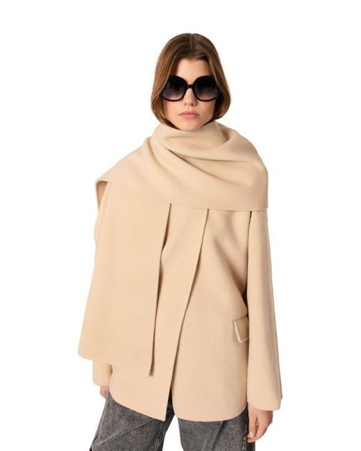 Maje Natural Double-Faced Coat With Scarf