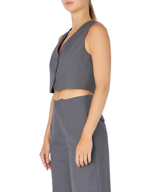 Grey Lab Blue Button-Up Crop Vest