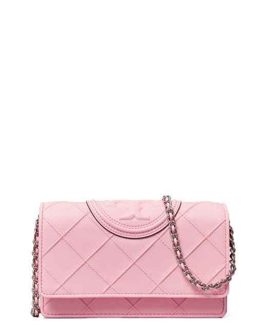 Tory Burch Fleming Soft Leather Wallet On A Chain in Pink | Lyst