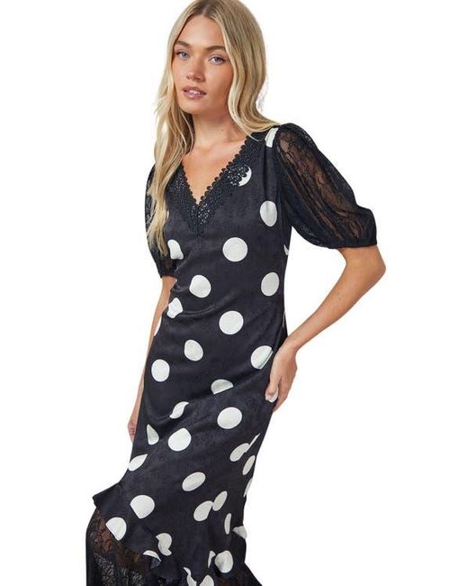 Oasis Blue Frill Detail Puff Sleeve Midi Dress