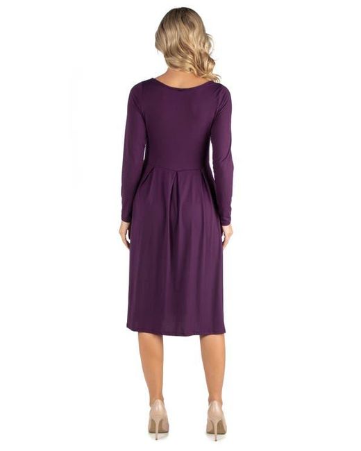 24seven Comfort Apparel Purple Maternity Midi Length Fit And Flare Pocket Dress