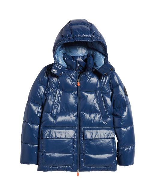 Save The Duck Kids' Shiny Long Puffer Parka in Blue for Men | Lyst