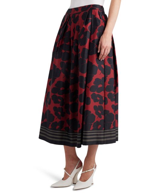Dries Van Noten Red Floral Print Midi Skirt