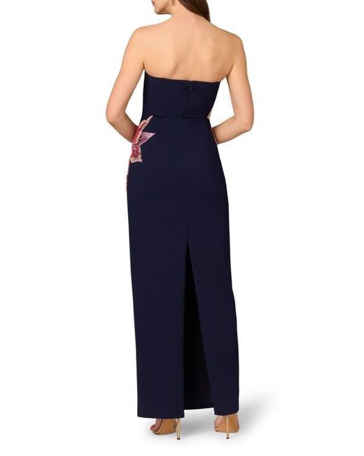 Aidan Mattox by Adrianna Papell Blue Bead Embellished Strapless Column Gown