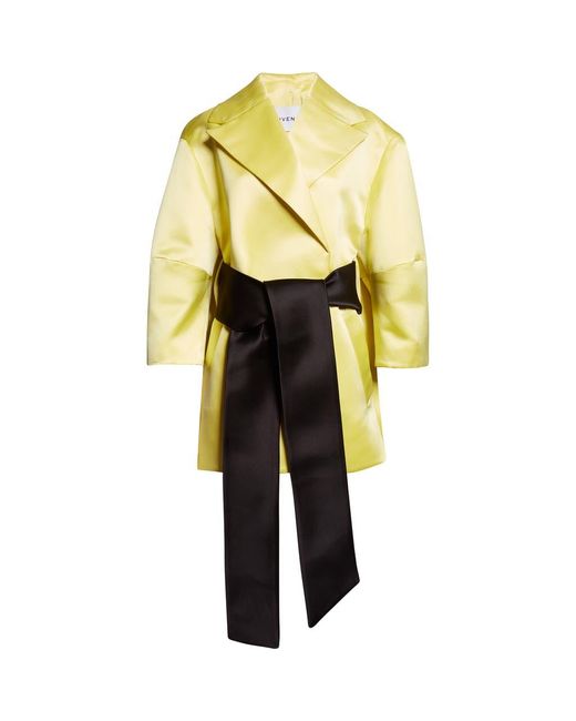 Givenchy Yellow Belted Duchesse Satin Cocoon Wrap Coat