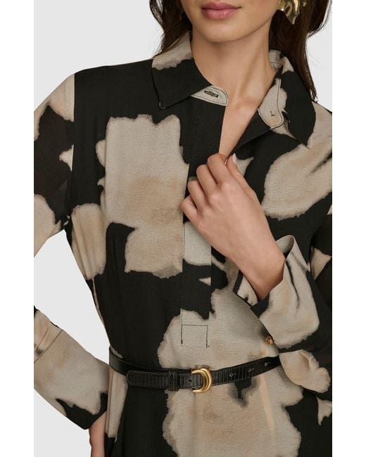 Donna Karan Multicolor Floral Print Long Sleeve Shirtdress