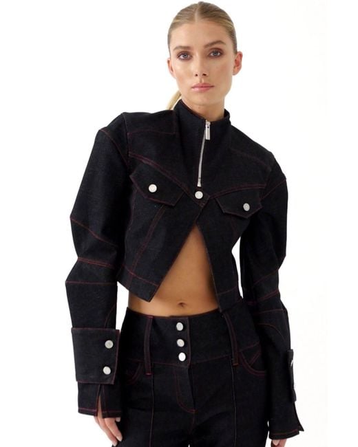 Jendue Black Davidson Cropped Denim Jacket