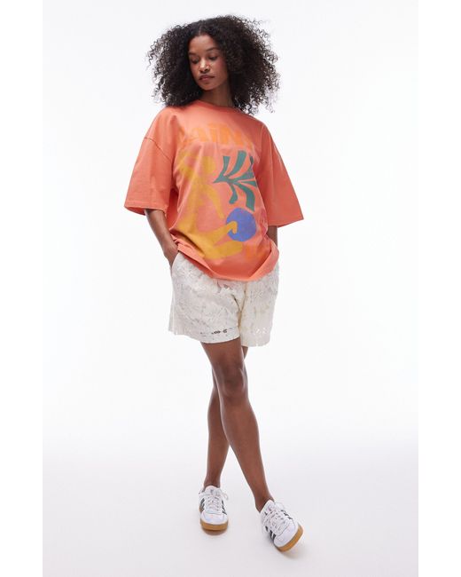 TOPSHOP Orange Saint Tropez Oversize Graphic T-shirt