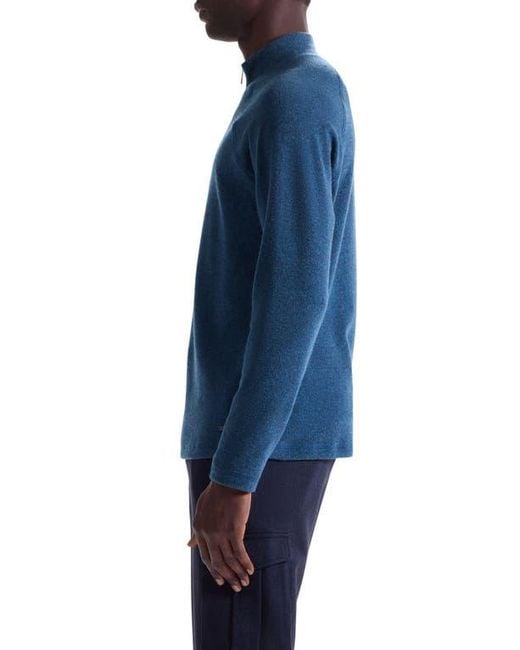 Bugatchi Blue Brushed Cotton Blend Quarter Zip Pullover for men