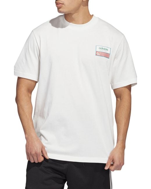 Adidas White Basketball Cotton Graphic T-shirt for men