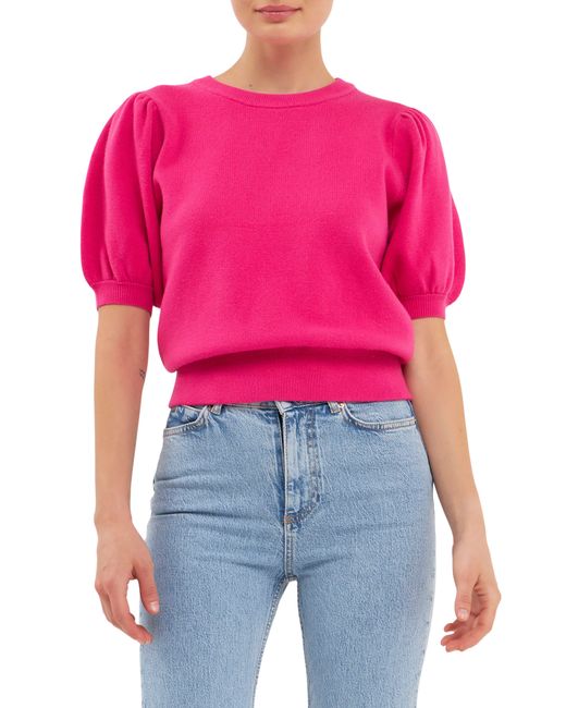 English Factory Red Puff Sleeve Sweater