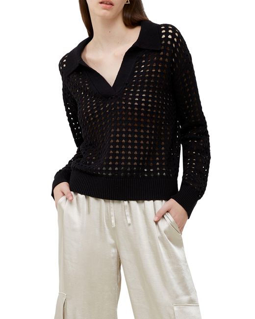 French Connection Manda Open Stitch Polo Sweater in Black Lyst