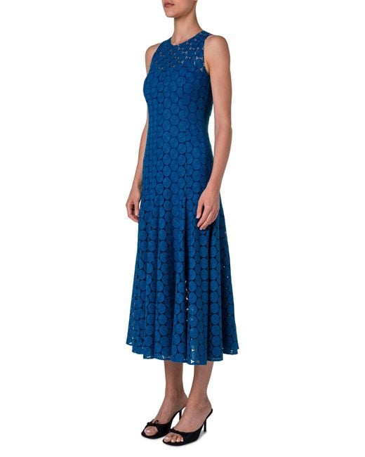 Akris Punto Blue Dot Guipure Lace A-line Midi Dress