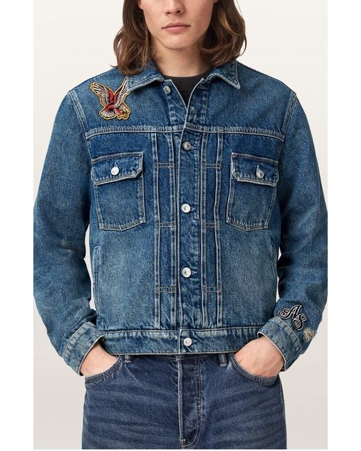 AllSaints Blue Exile Patch Denim Jacket for men