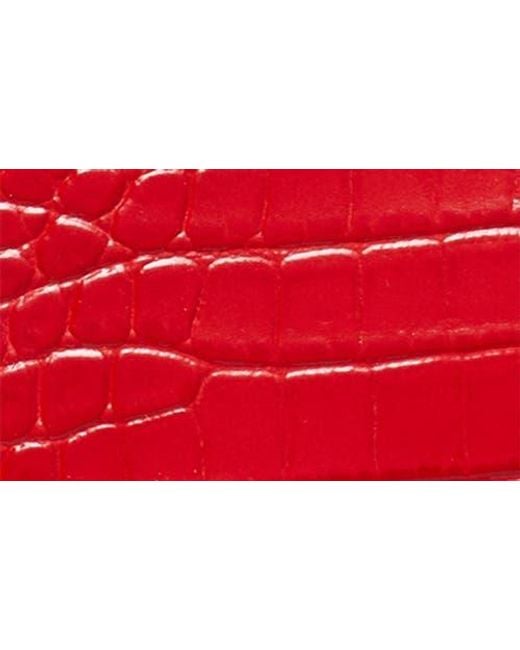 Tory Burch Red Mini Kira Croc Embossed Leather Top Handle Bag