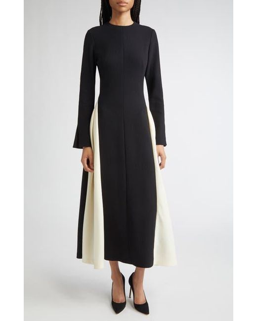 Lela Rose Blue Long Sleeve Stretch Twill A-Line Dress