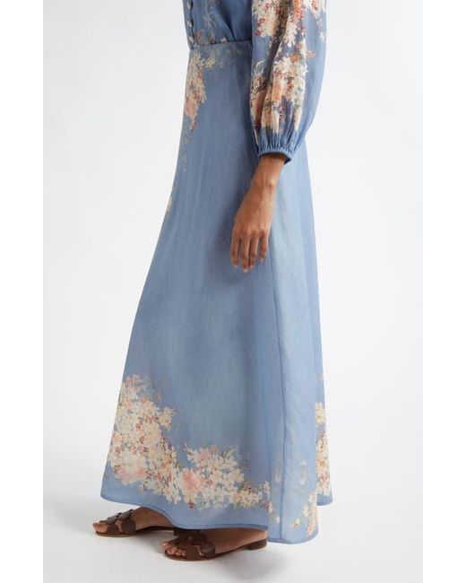 Zimmermann Cascadian Bias Cut Linen Maxi Skirt in Blue | Lyst