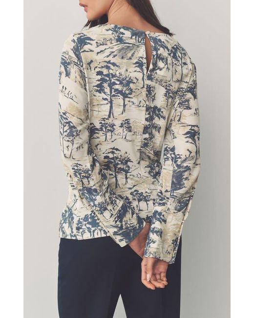 Next Gray Tree Print Long Sleeve Ruched Detail Blouse
