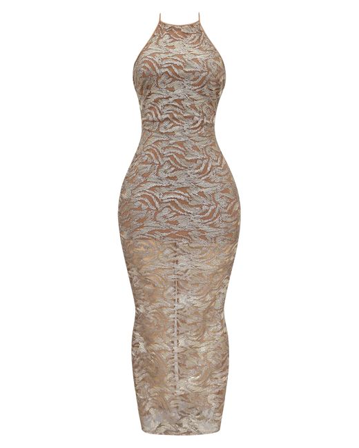 House Of Cb Brown Giada Beaded Halter Gown