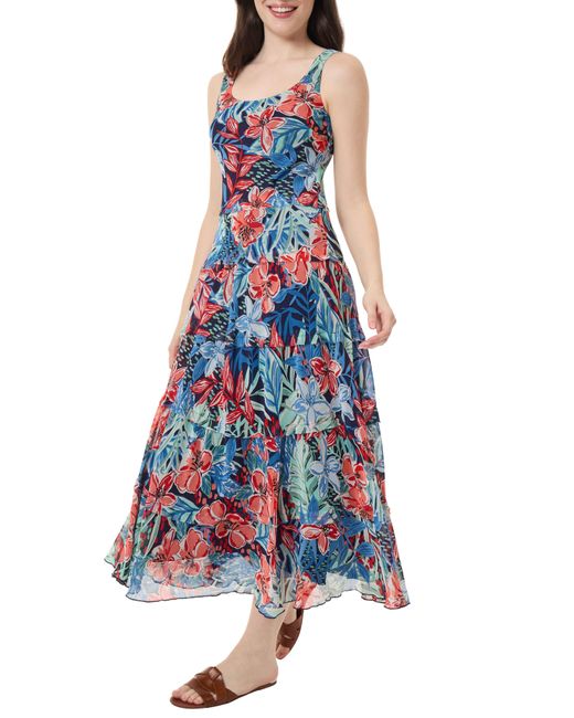 Jones New York Blue Floral Tiered Chiffon Maxi Dress