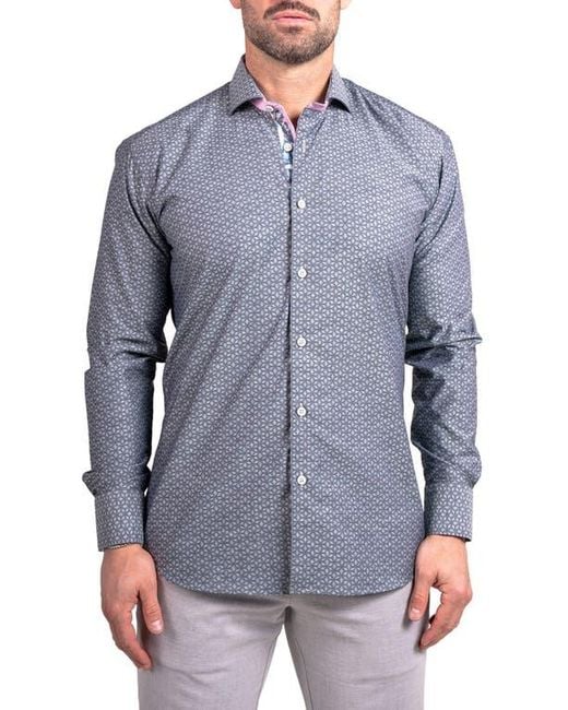 Maceoo Blue Einstein Ascension0038 Geo Print Cotton Button-Up Shirt for men