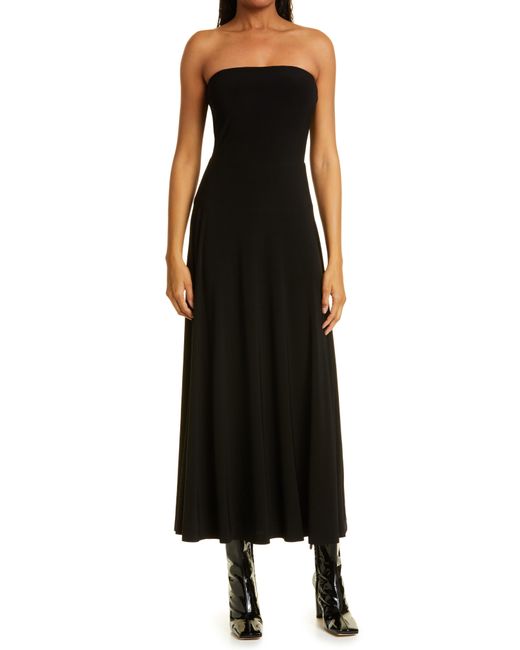 Norma Kamali Strapless Fit u0026 Flare Dress in Black | Lyst