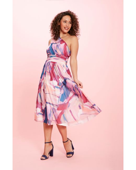 Maggy London Multicolor Print Ruched One-shoulder Dress