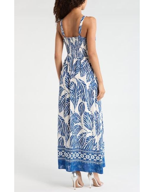 Cece Blue Leaf Print Sundress