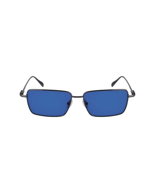 Ferragamo Blue Gancini Evolution 57Mm Rectangular Sunglasses for men