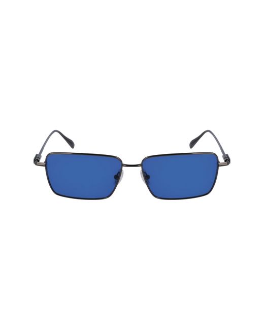 Ferragamo Blue Gancini Evolution 57mm Rectangular Sunglasses for men