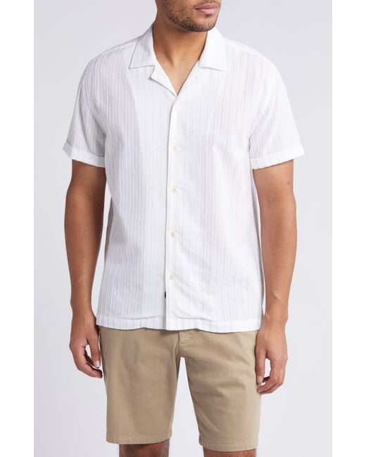 Rails White Sinclair Textured Stripe Cotton Camp Shirt for men
