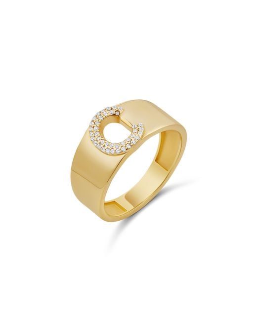 SHYMI Metallic Pavé Signet Initial Ring