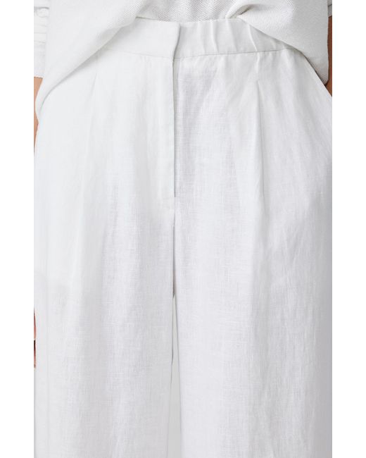 Eileen Fisher White Pleated High Waist Organic Linen Wide Leg Pants
