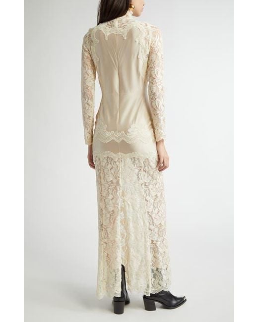 Rabanne Long Sleeve Lace & Jersey Dress in Natural | Lyst