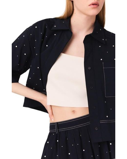 Maje Black Cropped Shirt With Studs