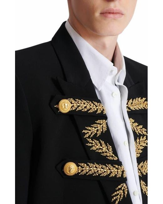 Balmain Black Embroidered Crepe Jacket for men