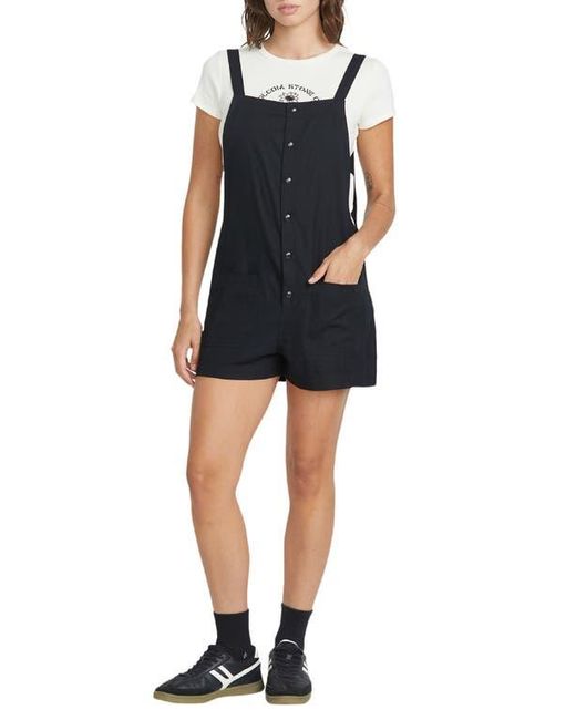 Volcom Black Stone Strut Cotton Blend Twill Romper