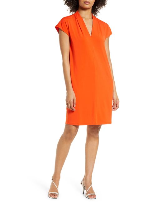 Halogen® Halogen(r) Pleat Detail Shift Dress in Orange | Lyst