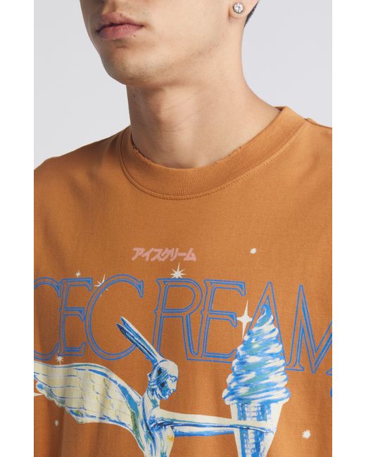 ICECREAM Blue Hood Ornament Oversize Cotton Graphic T-shirt for men