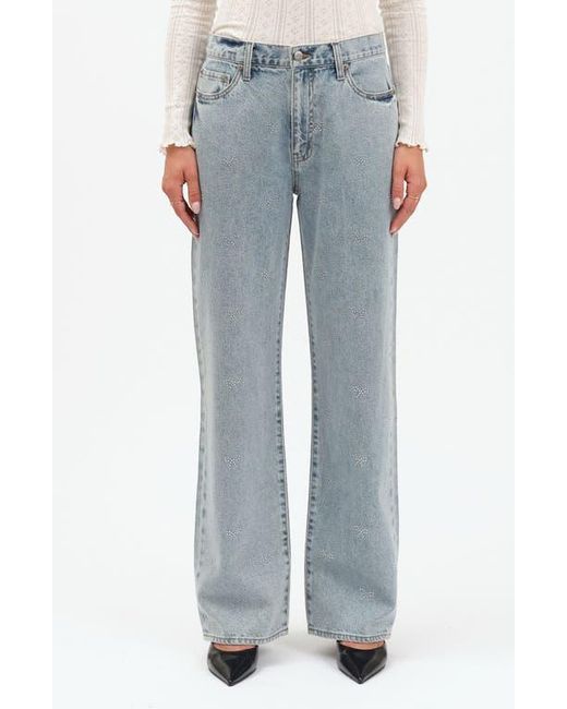 DAZE Blue 1999 Crystal Bow High Waist Straight Leg Jeans