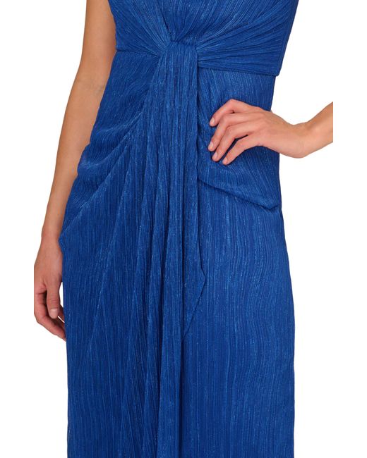 Adrianna Papell Blue One-shoulder Evening Gown