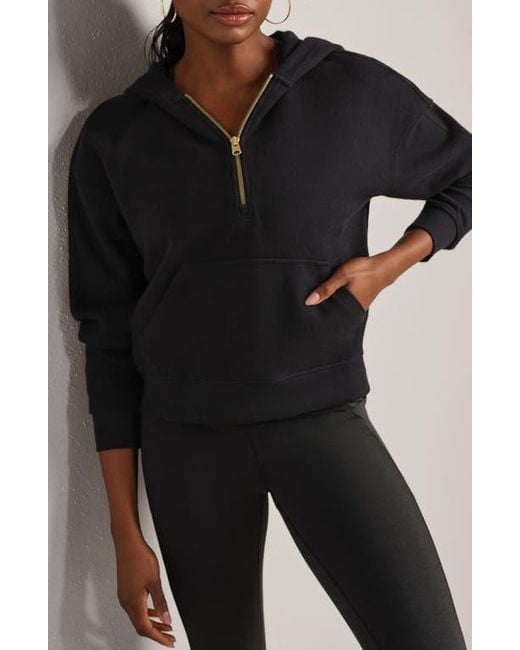Rhone Black Signature Cotton Blend Rib Half Zip Hoodie