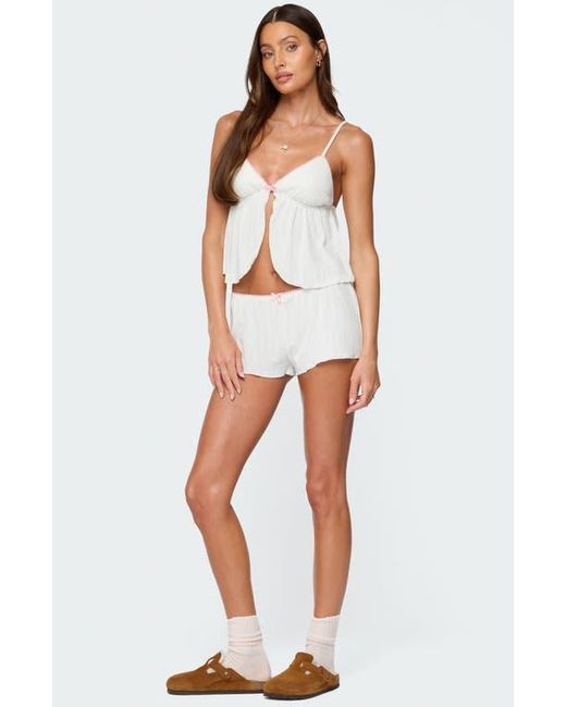 Edikted White Linny Split Front Pointelle Crop Camisole
