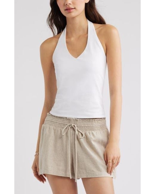 BP. White Stretch Cotton Halter Top
