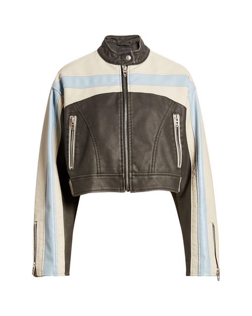 Blank NYC Blue Faux Leather Moto Racer Jacket
