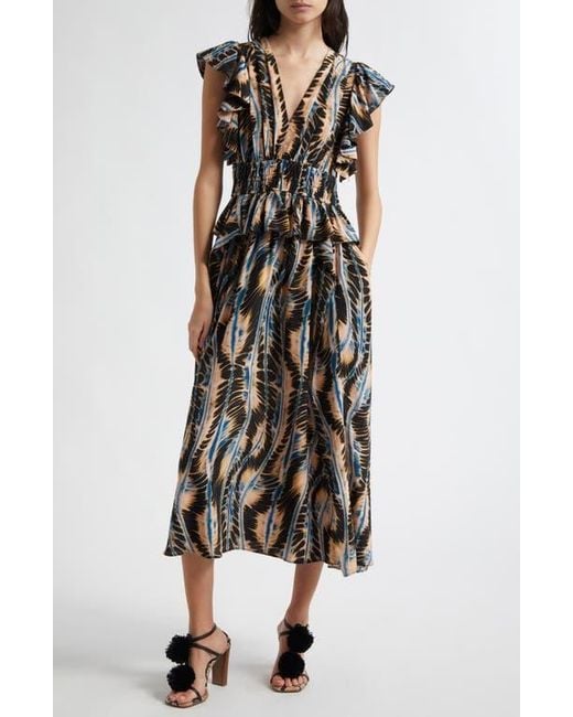 Ulla Johnson Multicolor Brielle Abstract Print Silk Midi Dress