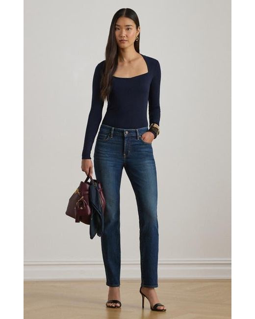 Ralph Lauren Blue Stretch Jersey Square Neck Top