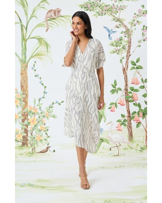 Maggy London White Abstract Print Asymmetric Midi Dress