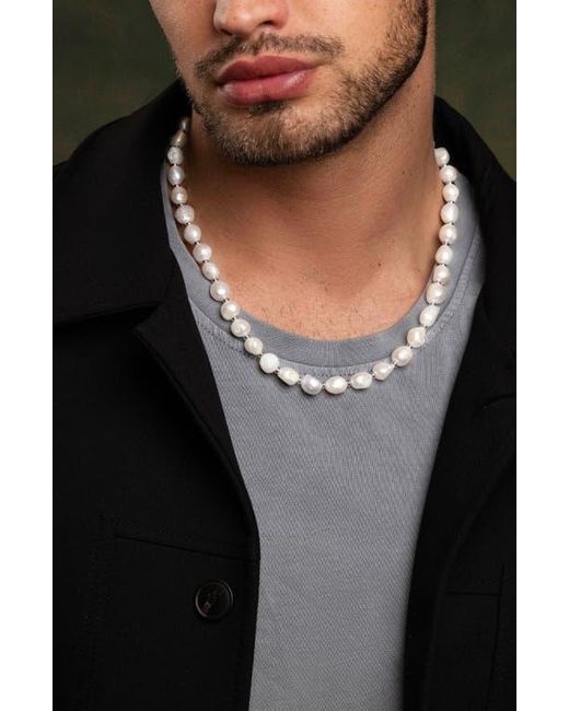 Nialaya Metallic Baroque Pearl Necklace for men